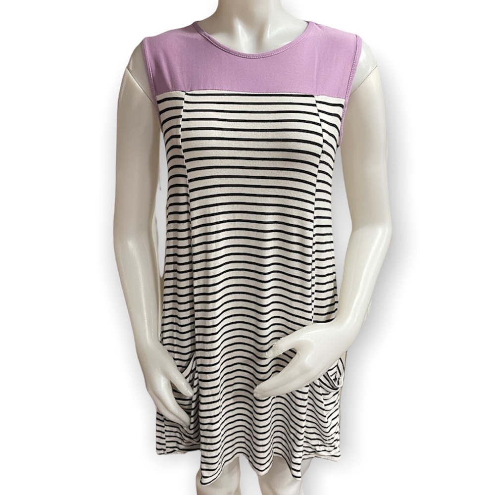 Striped Sleeveless Dress With Pockets Size Large